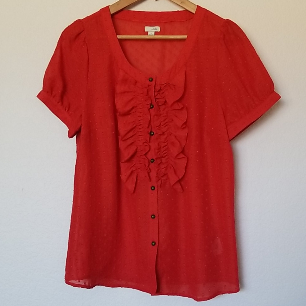 Eye Catching Red Ruffle Blouse with Cap Sleeves